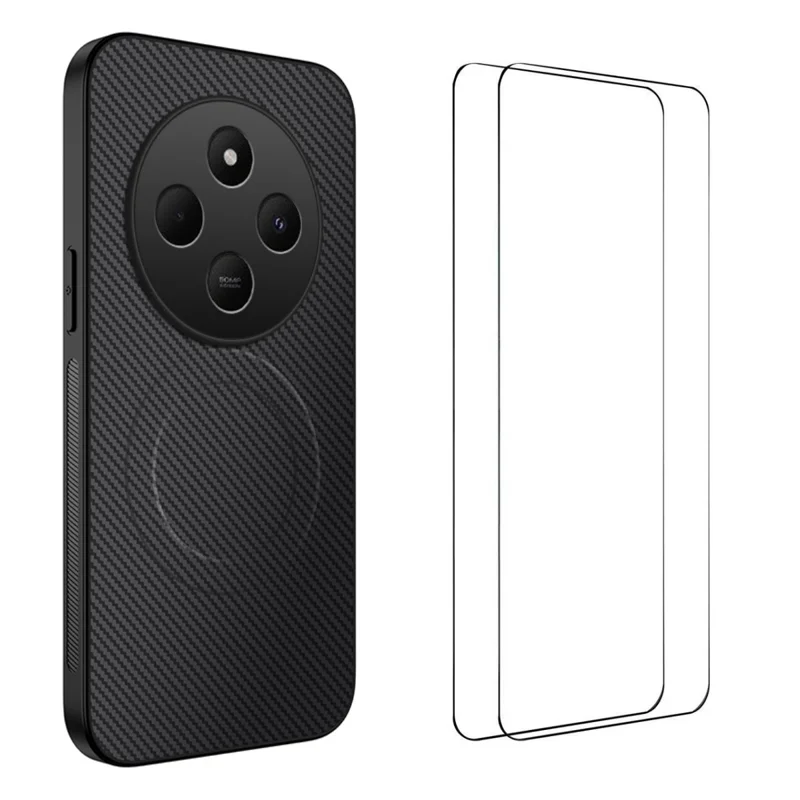For Xiaomi Redmi 14C 4G Magnetic Case WANLONFENG TQ1 Series Carbon Fiber Texture PC TPU Phone Cover with 2Pcs Screen Films - Black-Cellmalls