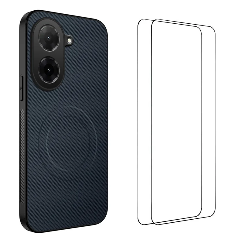 For Xiaomi Redmi A5 4G (171.7*77.8*8.3mm) Magnetic Case WANLONFENG TQ1 Series Carbon Fiber Texture PC TPU Phone Cover with 2Pcs Screen Films - Black-Cellmalls