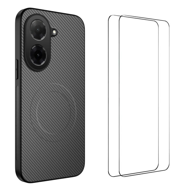 For Xiaomi Redmi A5 4G (171.7*77.8*8.3mm) Magnetic Case WANLONFENG TQ1 Series Carbon Fiber Texture PC TPU Phone Cover with 2Pcs Screen Films - Black-Cellmalls