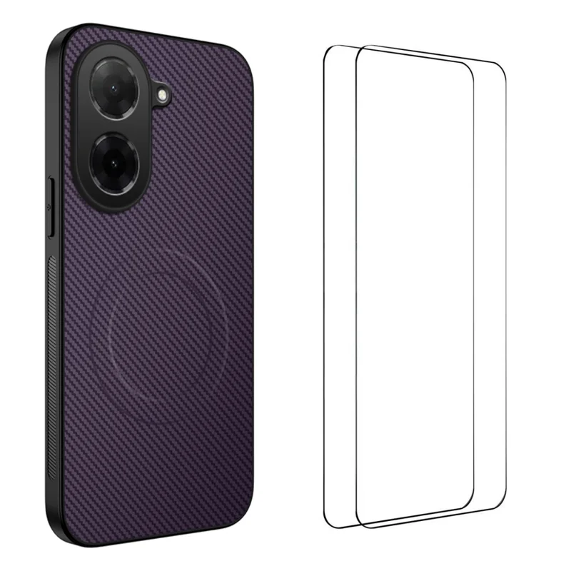 For Xiaomi Redmi A5 4G (171.7*77.8*8.3mm) Magnetic Case WANLONFENG TQ1 Series Carbon Fiber Texture PC TPU Phone Cover with 2Pcs Screen Films - Black-Cellmalls