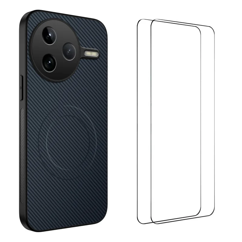 For Xiaomi Poco F7 Pro 5G / Xiaomi Redmi K80 5G Magnetic Case WANLONFENG TQ1 Series Carbon Fiber Texture PC TPU Phone Cover with 2Pcs Screen Films - Black-Cellmalls