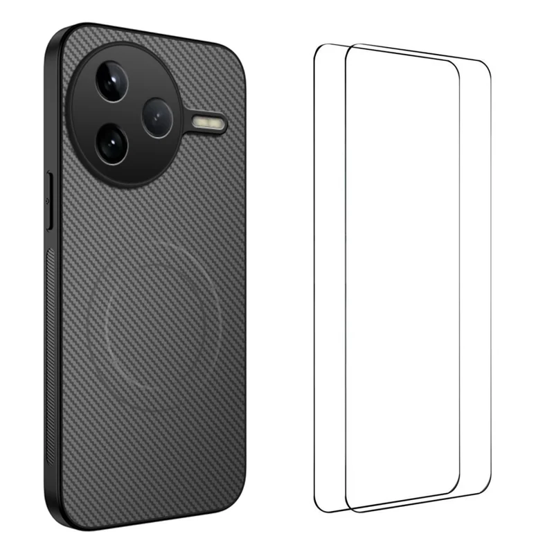 For Xiaomi Poco F7 Pro 5G / Xiaomi Redmi K80 5G Magnetic Case WANLONFENG TQ1 Series Carbon Fiber Texture PC TPU Phone Cover with 2Pcs Screen Films - Black-Cellmalls