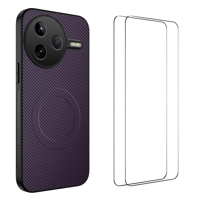 For Xiaomi Poco F7 Pro 5G / Xiaomi Redmi K80 5G Magnetic Case WANLONFENG TQ1 Series Carbon Fiber Texture PC TPU Phone Cover with 2Pcs Screen Films - Black-Cellmalls