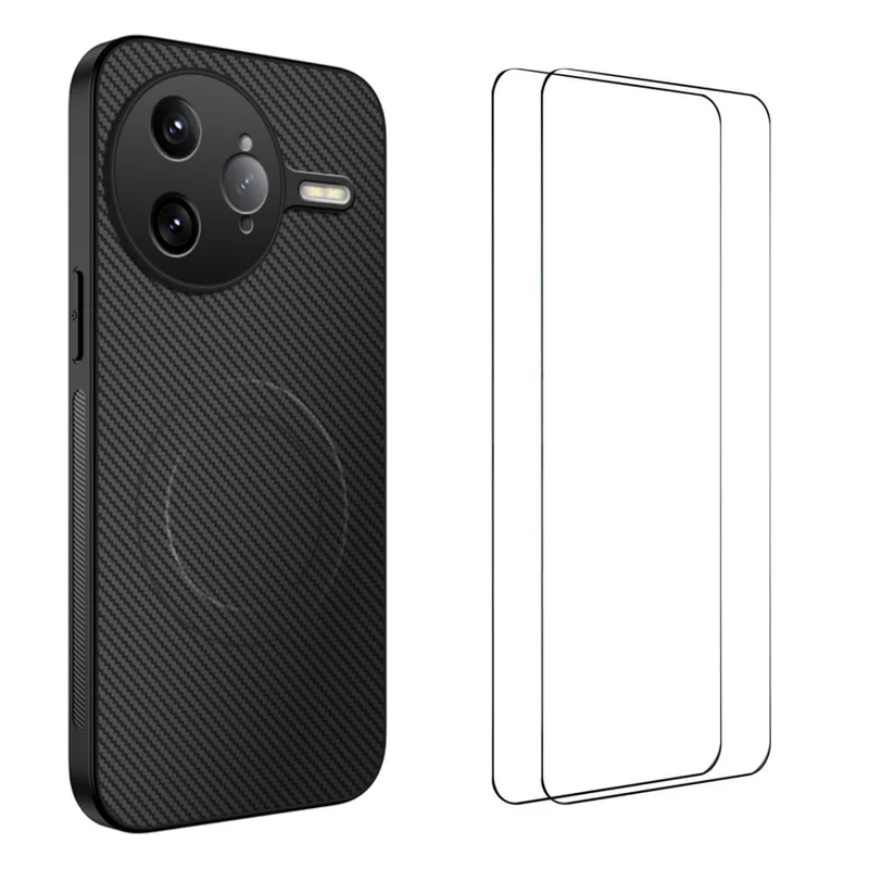 For Xiaomi Poco F7 Ultra 5G / Xiaomi Redmi K80 Pro 5G Magnetic Case WANLONFENG TQ1 Series Carbon Fiber Texture PC TPU Phone Cover with 2Pcs Screen Films - Black-Cellmalls