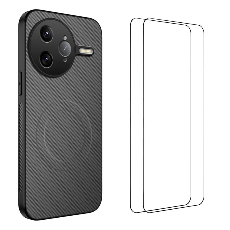 For Xiaomi Poco F7 Ultra 5G / Xiaomi Redmi K80 Pro 5G Magnetic Case WANLONFENG TQ1 Series Carbon Fiber Texture PC TPU Phone Cover with 2Pcs Screen Films - Black-Cellmalls