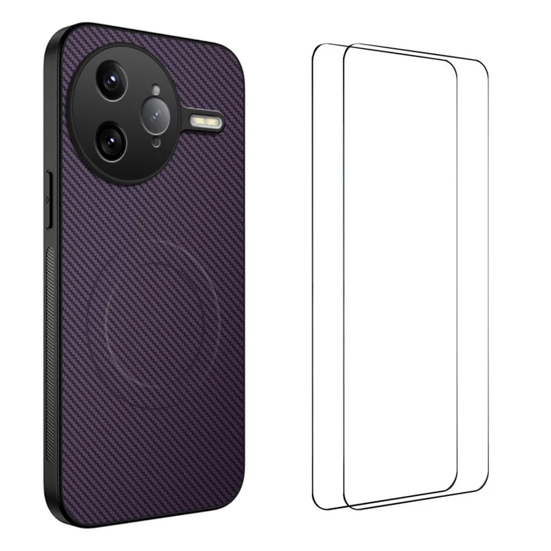 For Xiaomi Poco F7 Ultra 5G / Xiaomi Redmi K80 Pro 5G Magnetic Case WANLONFENG TQ1 Series Carbon Fiber Texture PC TPU Phone Cover with 2Pcs Screen Films - Black-Cellmalls