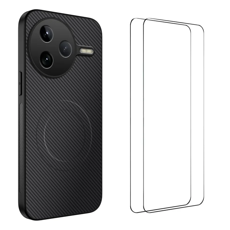 For Xiaomi Poco F7 Pro 5G / Xiaomi Redmi K80 5G Magnetic Case WANLONFENG TQ1 Series Carbon Fiber Texture PC TPU Phone Cover with 2Pcs Screen Films - Black-Cellmalls