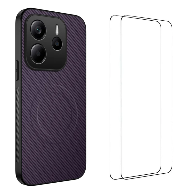 For Xiaomi Redmi Note 14 5G Magnetic Case WANLONFENG TQ1 Series Carbon Fiber Texture PC TPU Phone Cover with 2Pcs Screen Films - Black-Cellmalls