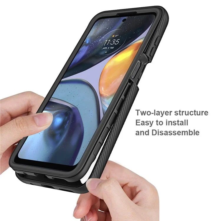 For Motorola Moto G22 All-around Protection Anti-scratch 3-in-1 Case PC + TPU Hybrid Cell Phone Shell with PET Screen Protector - Black-Cellmalls