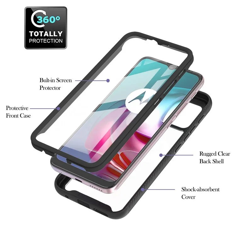 PC + TPU Hybrid Cover Drop Buffer Phone Case with PET Screen Protector for Motorola Moto G30/G10/G10 Power - Black-Cellmalls