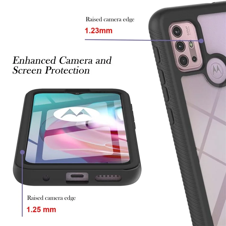 PC + TPU Hybrid Cover Drop Buffer Phone Case with PET Screen Protector for Motorola Moto G30/G10/G10 Power - Black-Cellmalls