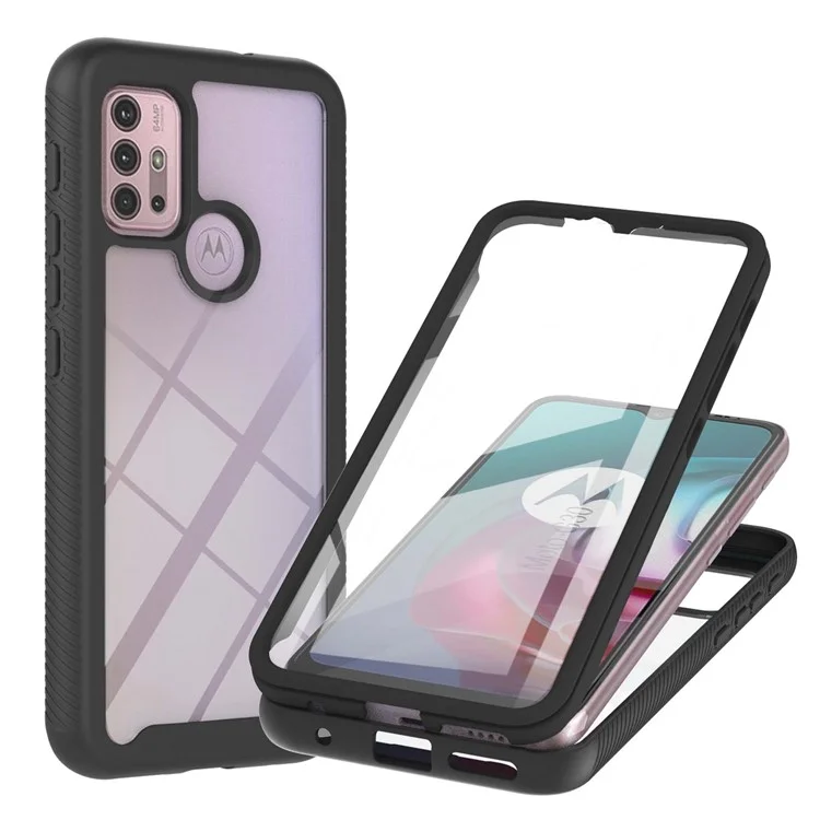 PC + TPU Hybrid Cover Drop Buffer Phone Case with PET Screen Protector for Motorola Moto G30/G10/G10 Power - Black-Cellmalls