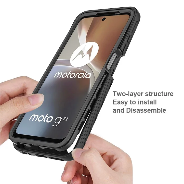 For Motorola Moto G32 4G PET Screen Protector Phone Case PC + TPU Full Protection Hybrid Cover - Black-Cellmalls
