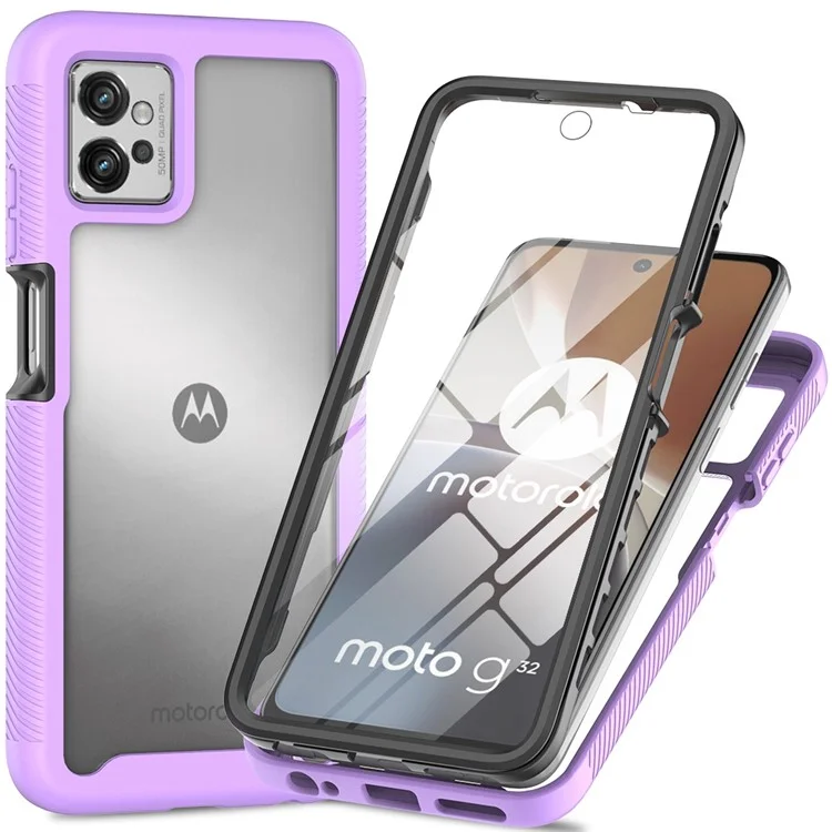 For Motorola Moto G32 4G PET Screen Protector Phone Case PC + TPU Full Protection Hybrid Cover - Black-Cellmalls