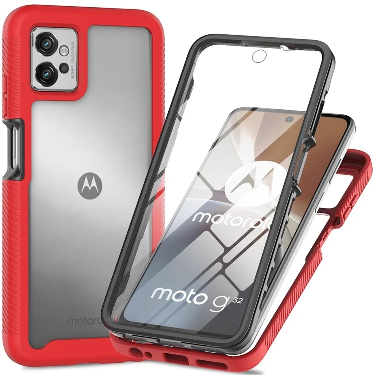 For Motorola Moto G32 4G PET Screen Protector Phone Case PC + TPU Full Protection Hybrid Cover - Black-Cellmalls