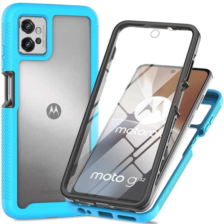 For Motorola Moto G32 4G PET Screen Protector Phone Case PC + TPU Full Protection Hybrid Cover - Black-Cellmalls