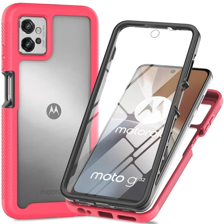 For Motorola Moto G32 4G PET Screen Protector Phone Case PC + TPU Full Protection Hybrid Cover - Black-Cellmalls