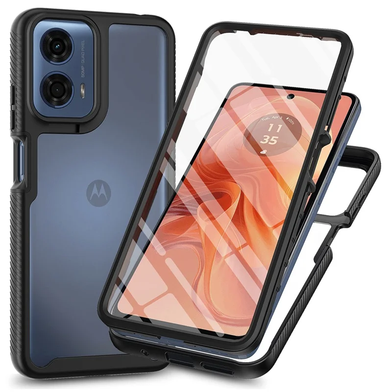 For Motorola Moto G35 5G Case PC+TPU Phone Clear Back Cover with PET Screen Film - Black-Cellmalls