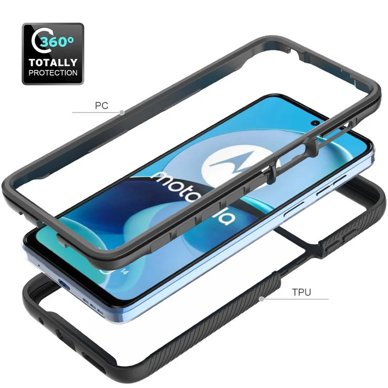 For Motorola Moto G14 4G Phone Case PC+TPU Protective Cover with Screen Protector - Black-Cellmalls