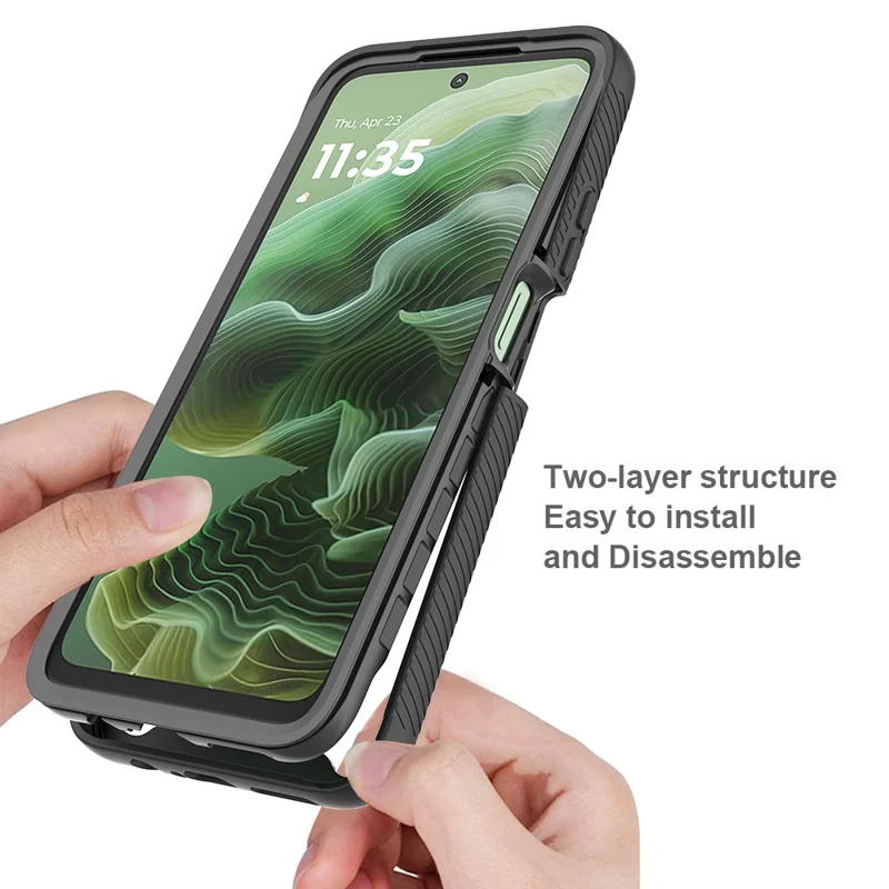 For Motorola Moto G35 5G Case PC+TPU Phone Clear Back Cover with PET Screen Film - Black-Cellmalls