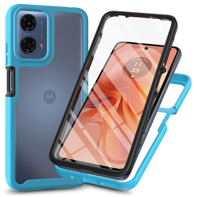 For Motorola Moto G35 5G Case PC+TPU Phone Clear Back Cover with PET Screen Film - Black-Cellmalls