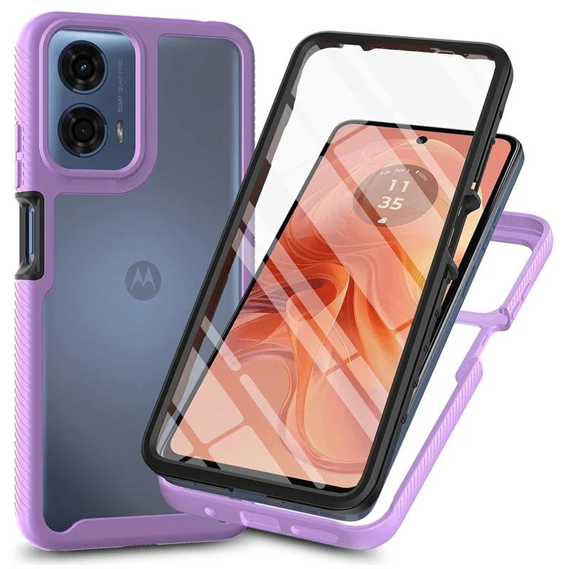 For Motorola Moto G35 5G Case PC+TPU Phone Clear Back Cover with PET Screen Film - Black-Cellmalls