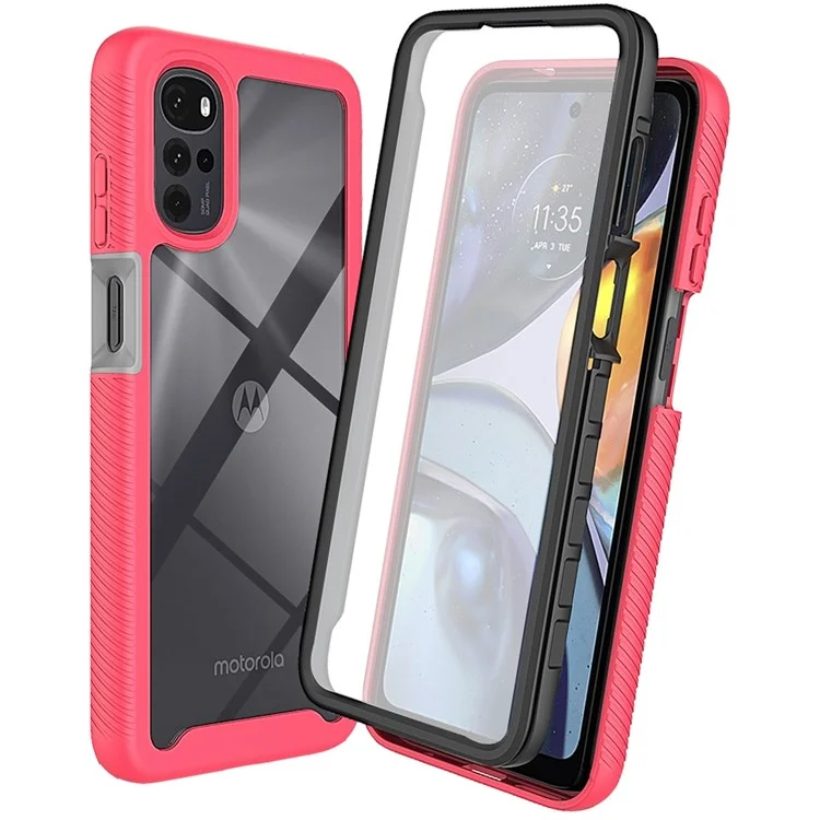 For Motorola Moto G22 All-around Protection Anti-scratch 3-in-1 Case PC + TPU Hybrid Cell Phone Shell with PET Screen Protector - Black-Cellmalls