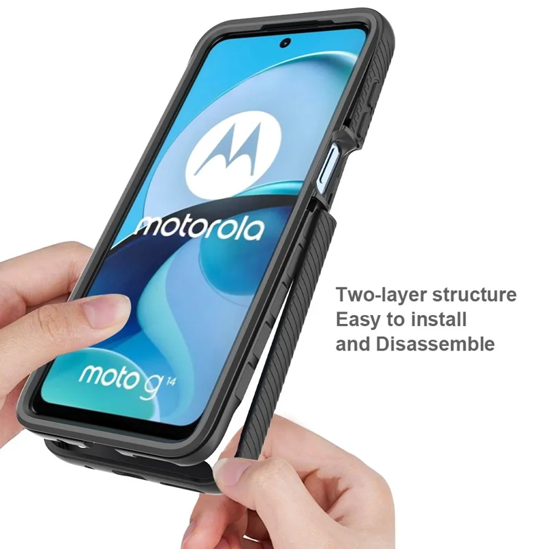 For Motorola Moto G14 4G Phone Case PC+TPU Protective Cover with Screen Protector - Black-Cellmalls