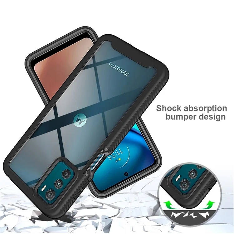 For Motorola Moto G42 4G PET Screen Protector Shockproof Phone Case Anti-scratch Hybrid PC + TPU Cover - Black-Cellmalls