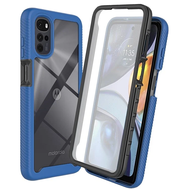 For Motorola Moto G22 All-around Protection Anti-scratch 3-in-1 Case PC + TPU Hybrid Cell Phone Shell with PET Screen Protector - Black-Cellmalls