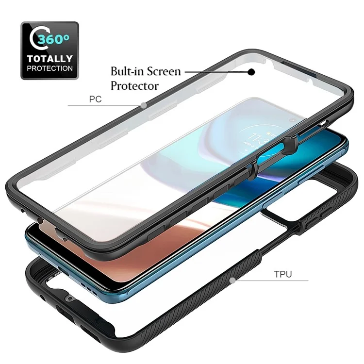 For Motorola Moto G42 4G PET Screen Protector Shockproof Phone Case Anti-scratch Hybrid PC + TPU Cover - Black-Cellmalls