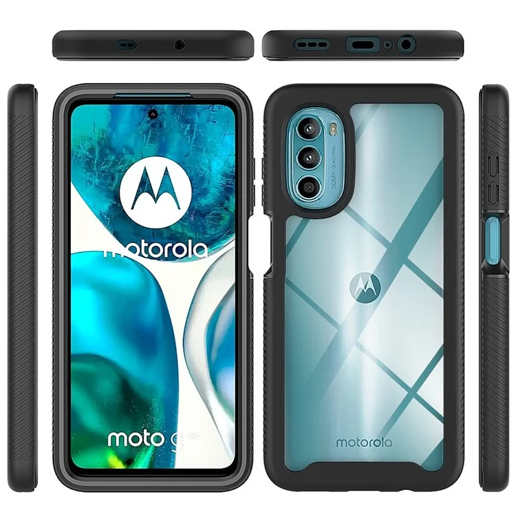 PC + TPU Hybrid Case for Motorola Moto G52 4G / G82 5G, 3-in-1 Anti-scratch Drop-proof Cell Phone Shell with PET Screen Protector - Black-Cellmalls