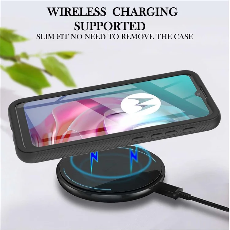 PC + TPU Hybrid Cover Drop Buffer Phone Case with PET Screen Protector for Motorola Moto G30/G10/G10 Power - Black-Cellmalls