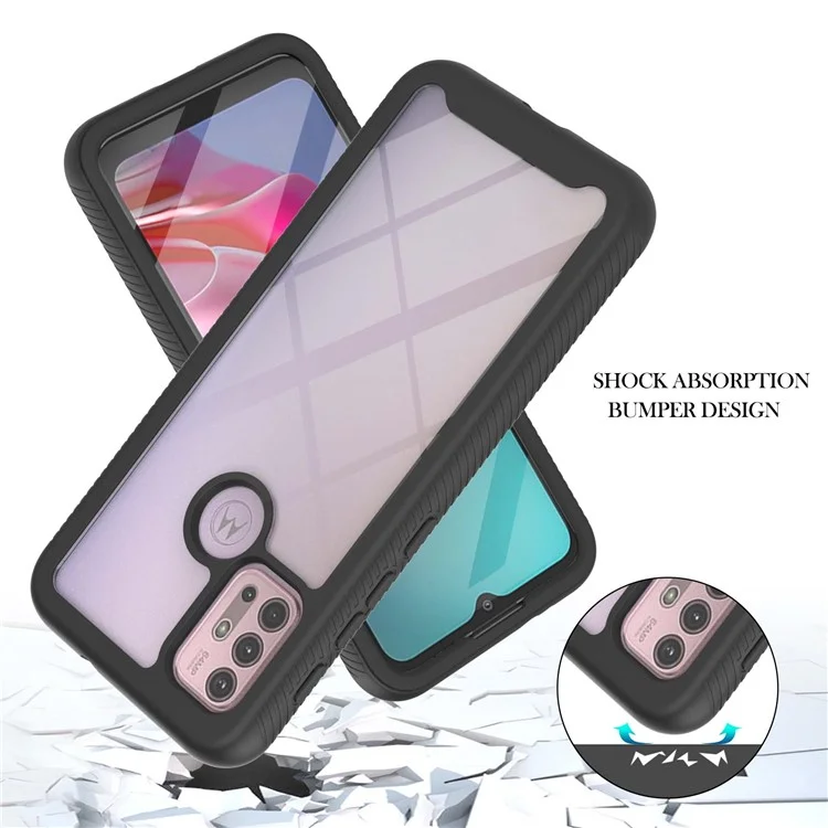 PC + TPU Hybrid Cover Drop Buffer Phone Case with PET Screen Protector for Motorola Moto G30/G10/G10 Power - Black-Cellmalls
