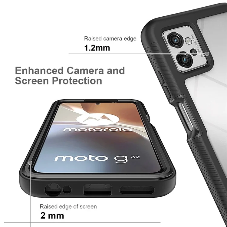 For Motorola Moto G32 4G PET Screen Protector Phone Case PC + TPU Full Protection Hybrid Cover - Black-Cellmalls