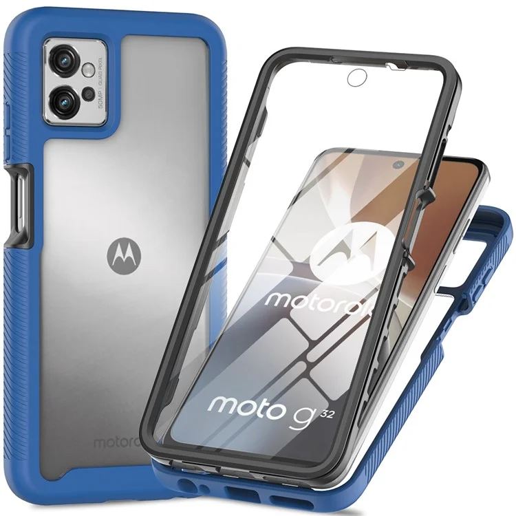 For Motorola Moto G32 4G PET Screen Protector Phone Case PC + TPU Full Protection Hybrid Cover - Black-Cellmalls