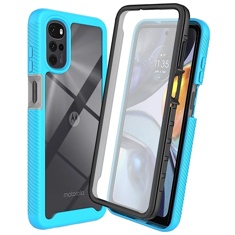 For Motorola Moto G22 All-around Protection Anti-scratch 3-in-1 Case PC + TPU Hybrid Cell Phone Shell with PET Screen Protector - Black-Cellmalls