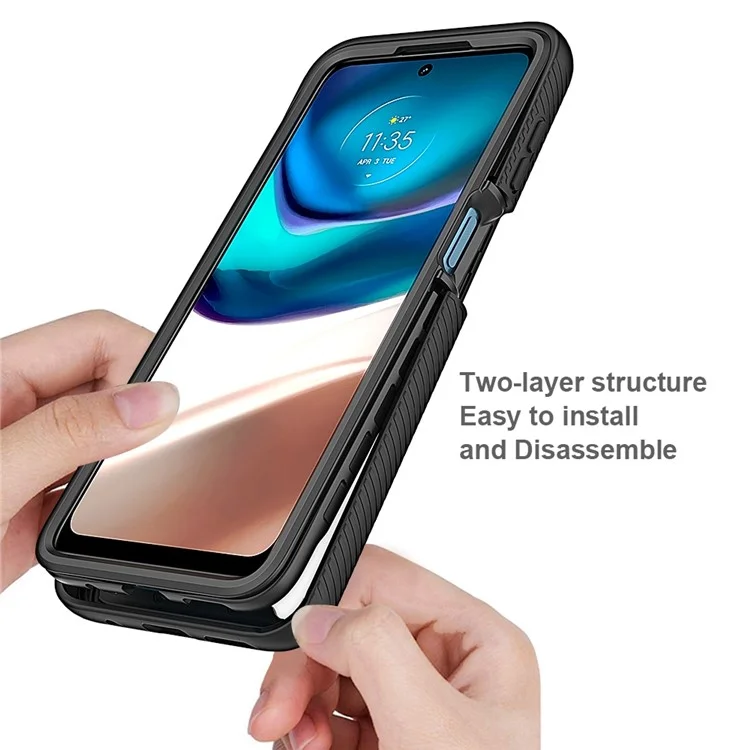 For Motorola Moto G42 4G PET Screen Protector Shockproof Phone Case Anti-scratch Hybrid PC + TPU Cover - Black-Cellmalls