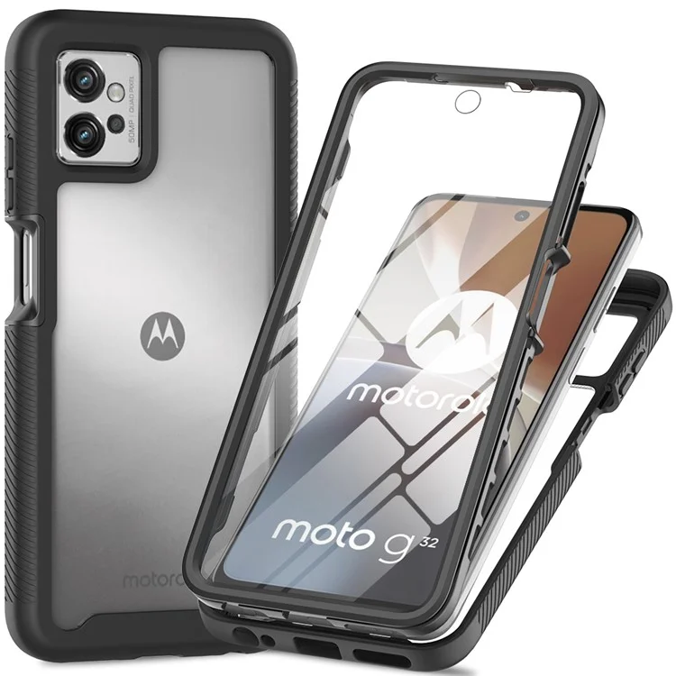 For Motorola Moto G32 4G PET Screen Protector Phone Case PC + TPU Full Protection Hybrid Cover - Black-Cellmalls