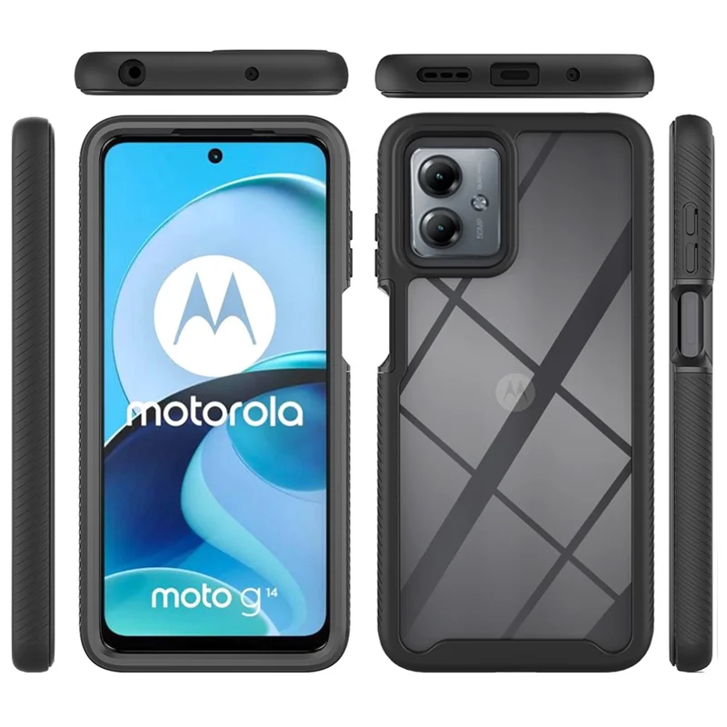 For Motorola Moto G14 4G Phone Case PC+TPU Protective Cover with Screen Protector - Black-Cellmalls
