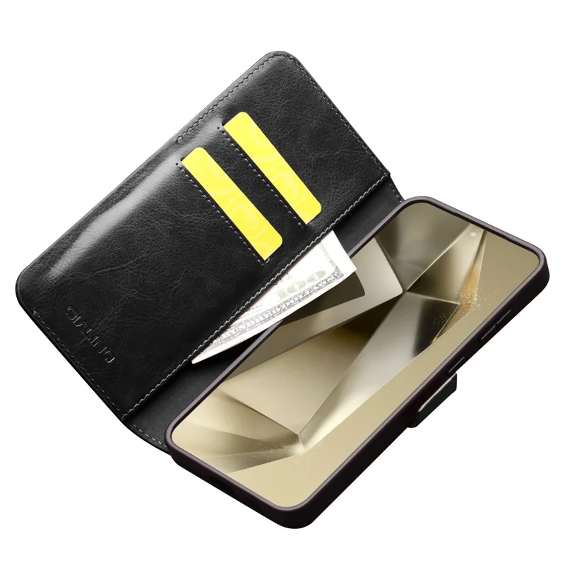 QIALINO For Samsung Galaxy S24 Phone Case Protective Genuine Cow Leather Cover - Black-Cellmalls