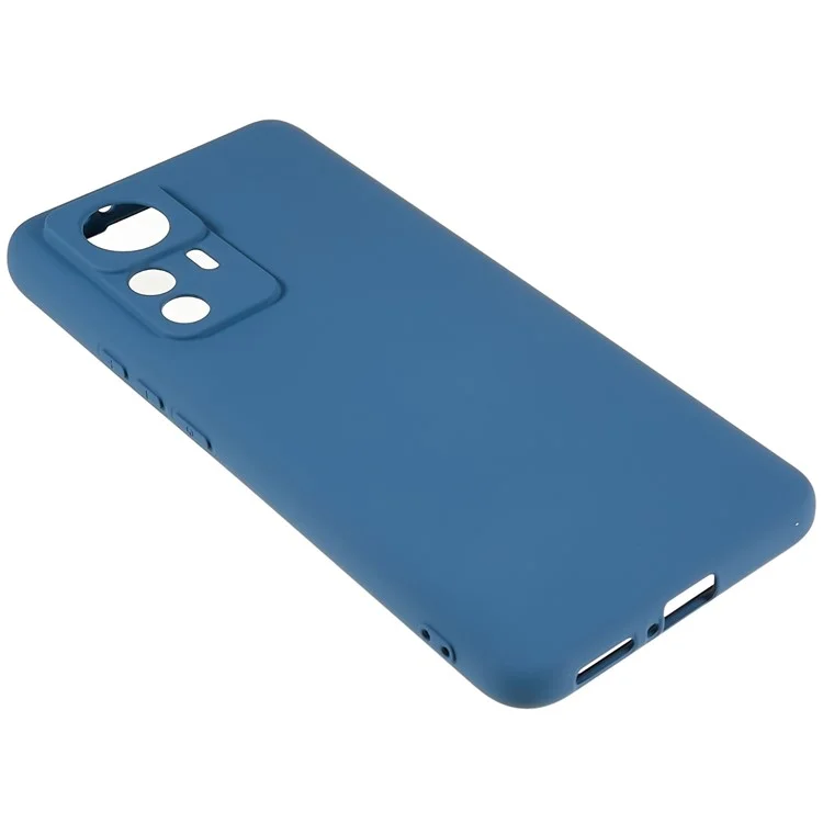 For Xiaomi 12T Pro 5G Soft TPU Anti-Fingerprint Phone Case Liquid Silicone Texture 2.0mm Thick Arc Edge Shock Absorption Protective Cover - Blue-Cellmalls