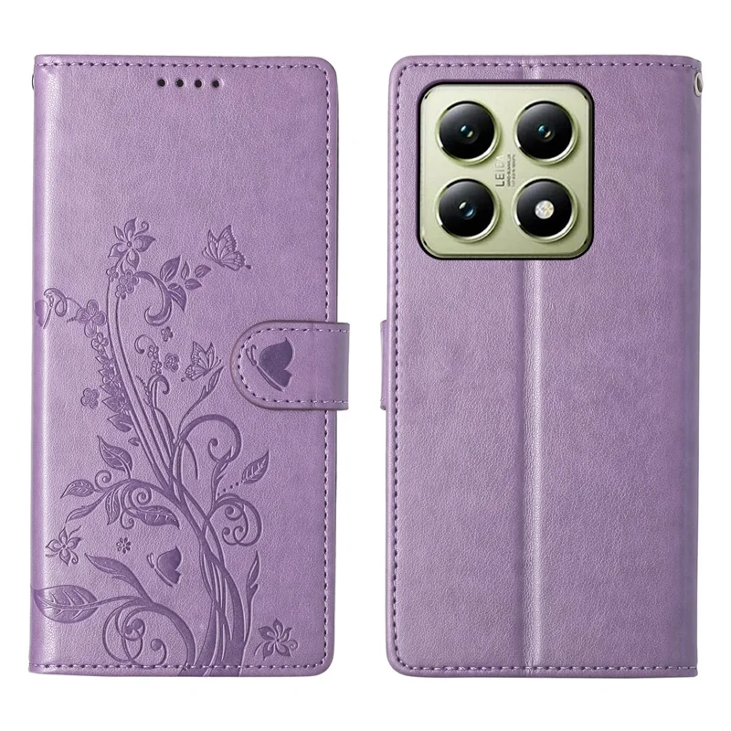 For Xiaomi 14T Wallet Case Butterfly Floral Imprint PU Leather Phone Cover with Wrist Strap - Green-Cellmalls