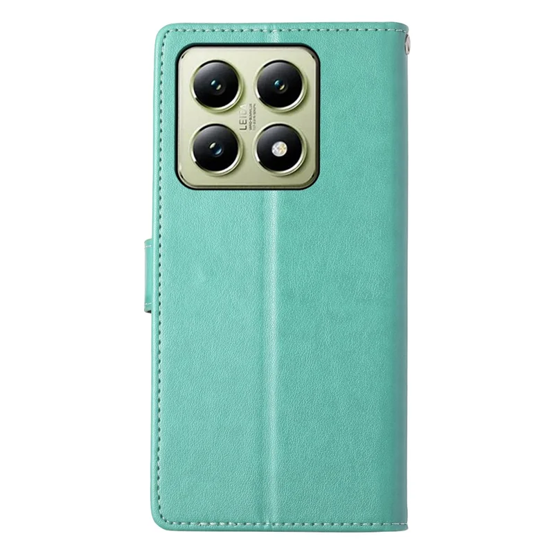 For Xiaomi 14T Wallet Case Butterfly Floral Imprint PU Leather Phone Cover with Wrist Strap - Green-Cellmalls