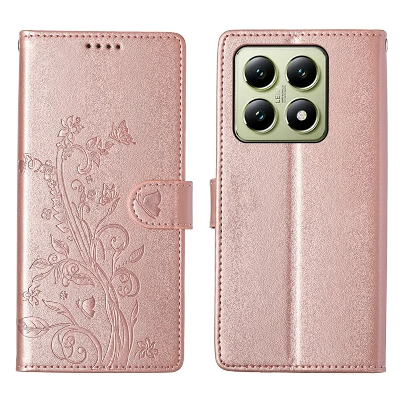 For Xiaomi 14T Wallet Case Butterfly Floral Imprint PU Leather Phone Cover with Wrist Strap - Green-Cellmalls