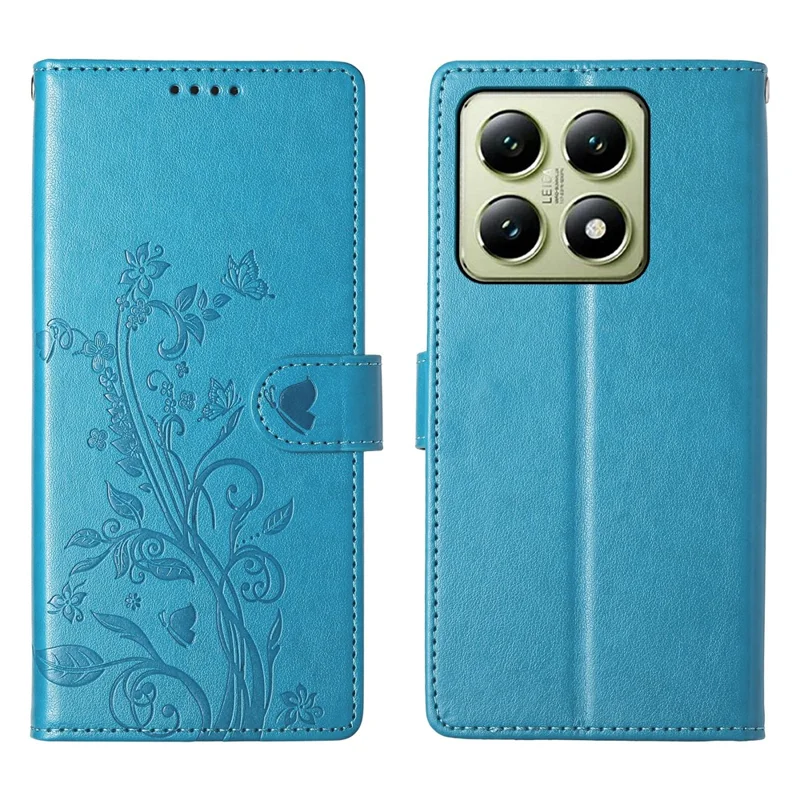 For Xiaomi 14T Wallet Case Butterfly Floral Imprint PU Leather Phone Cover with Wrist Strap - Green-Cellmalls