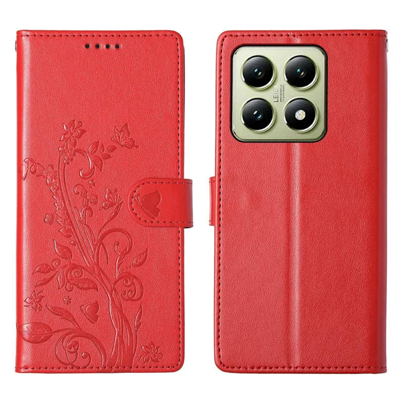 For Xiaomi 14T Wallet Case Butterfly Floral Imprint PU Leather Phone Cover with Wrist Strap - Green-Cellmalls