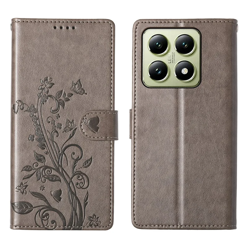 For Xiaomi 14T Wallet Case Butterfly Floral Imprint PU Leather Phone Cover with Wrist Strap - Green-Cellmalls