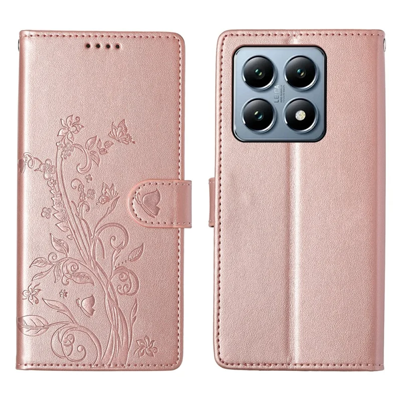 For Xiaomi 14T Pro Wallet Case Butterfly Floral Imprint PU Leather Phone Cover with Wrist Strap - Green-Cellmalls