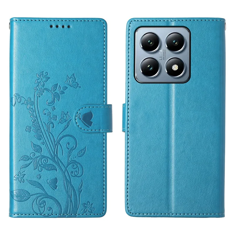 For Xiaomi 14T Pro Wallet Case Butterfly Floral Imprint PU Leather Phone Cover with Wrist Strap - Green-Cellmalls